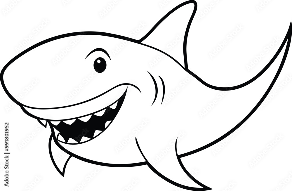 Obraz premium Kids Coloring Fun Grinning Shark with Sharp Teeth Vector Design