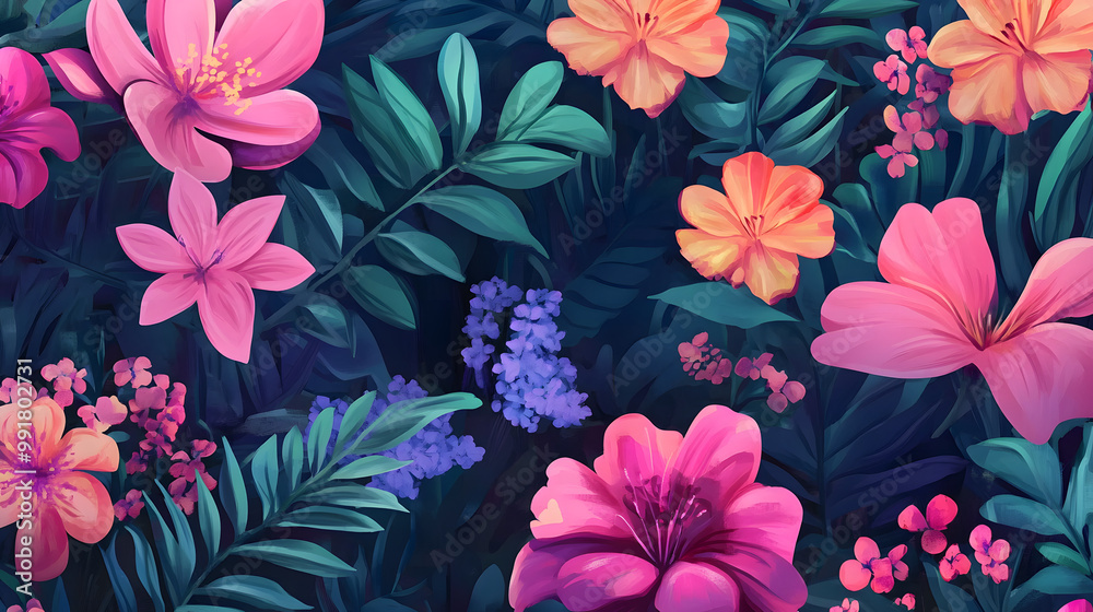Hand-painted realistic floral pattern background Hand-painted realistic floral pattern background