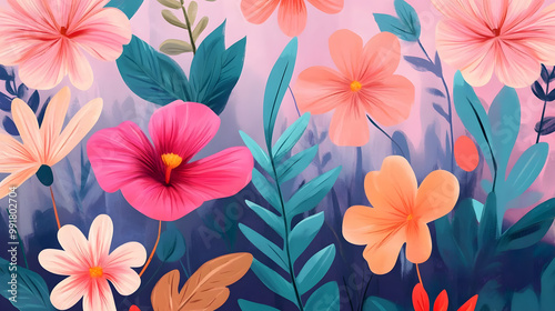 Hand-painted realistic floral  pattern background