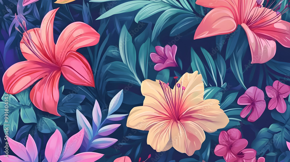Hand-painted realistic floral pattern background Hand-painted realistic floral pattern background