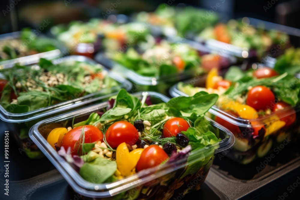 Ready to eat vegetable salads in plastic boxes Ready to eat vegetable salads in plastic boxes