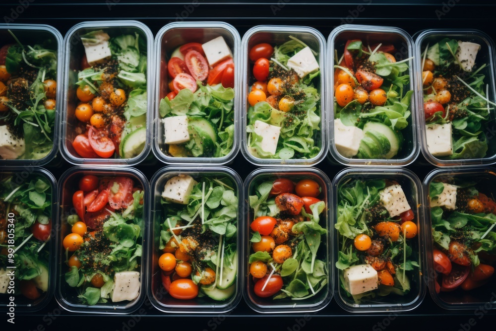 Ready to eat vegetable salads in plastic boxes