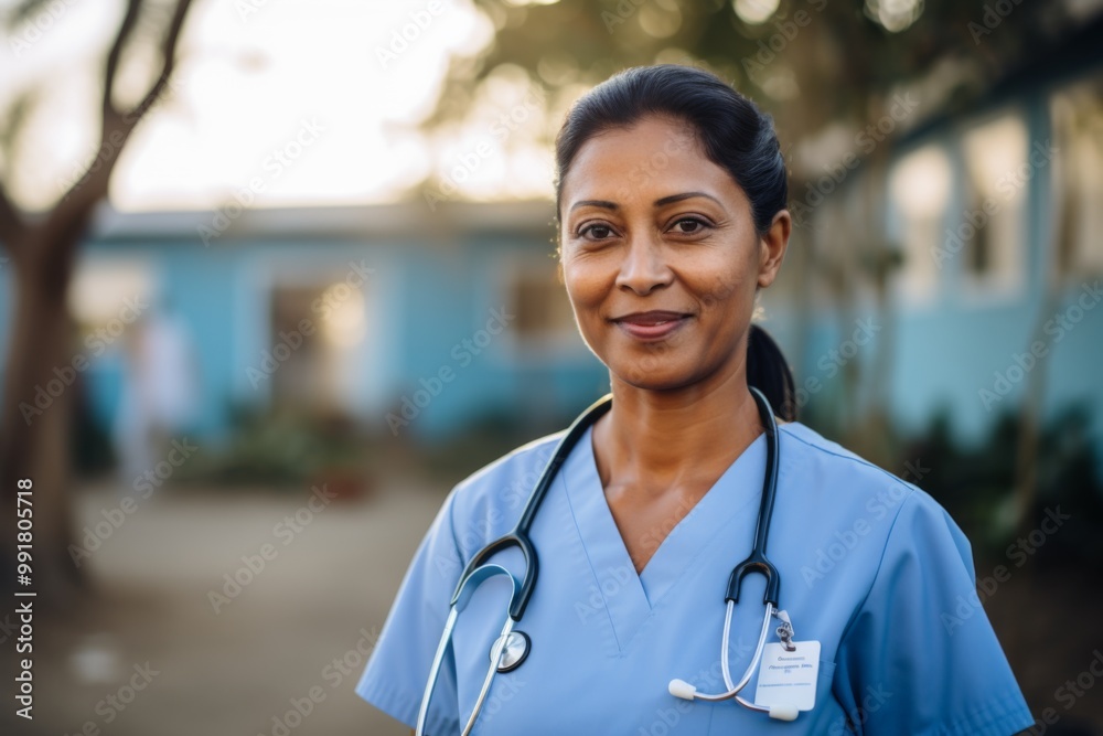 Portrait of a middle aged nurse in scrubs at hospital Portrait of a middle aged nurse in scrubs at hospital