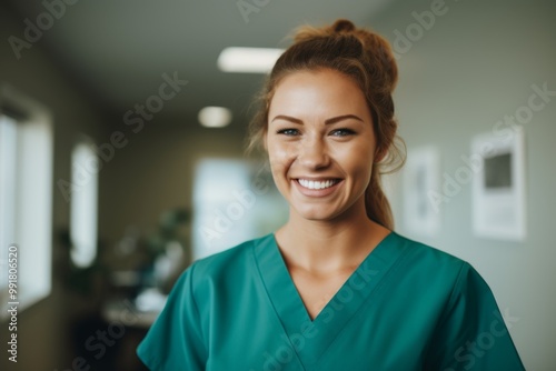 Portrait of a young nurse in scrubs at hospital