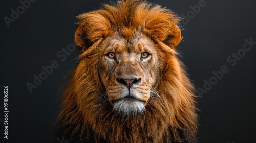 Portrait of the lion king of beasts on black isolated background