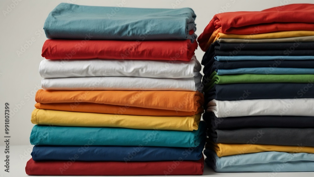 Stack of colorful t-shirts isolated on white. Stack of colorful t-shirts isolated on white.