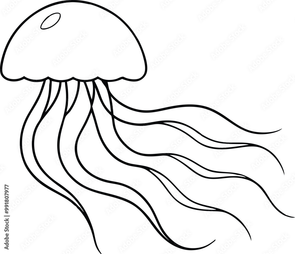Magical Jellyfish in the Sea Vector Drawing for Kids to Color and Enjoy





