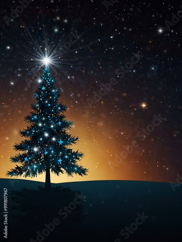 Starry Christmas tree design with space for text.