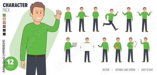 2D Illustrated male vector character set. Easy to edit and isolated on a white background. Modern trendy style character mega pack with lots of poses.