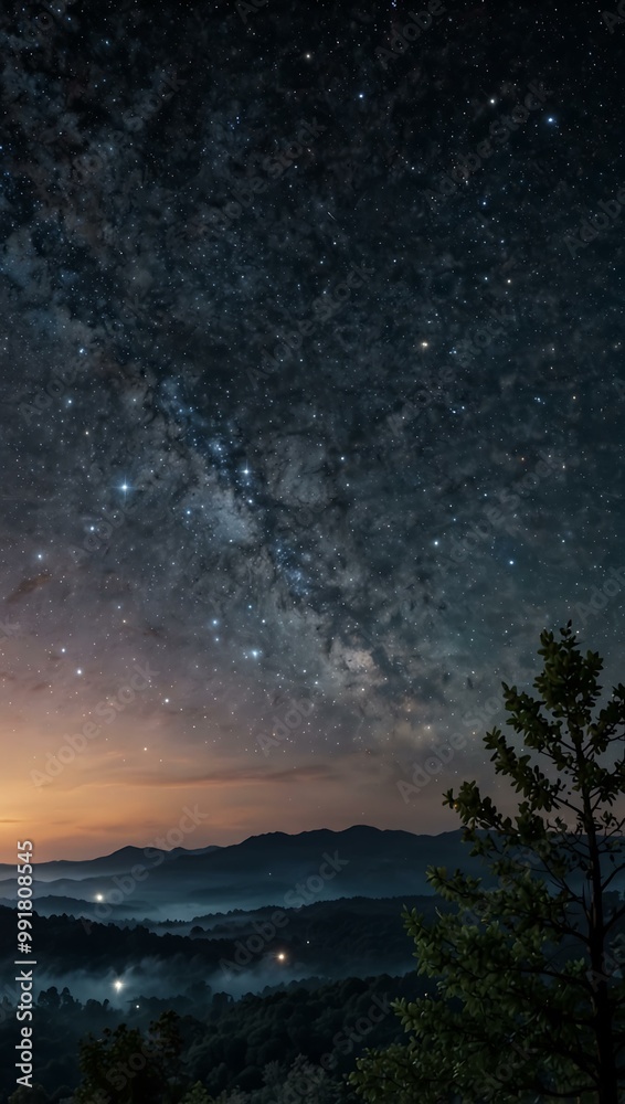 Starry sky creating a dreamy atmosphere. Starry sky creating a dreamy atmosphere.