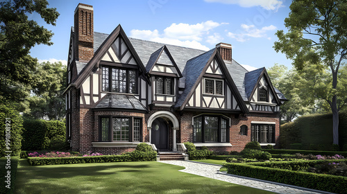 Luxury tudor style homes. Tudor Architecture. Illustration