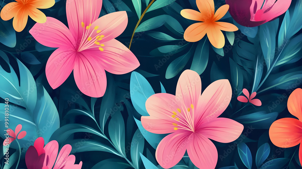 Hand-painted realistic floral  pattern background