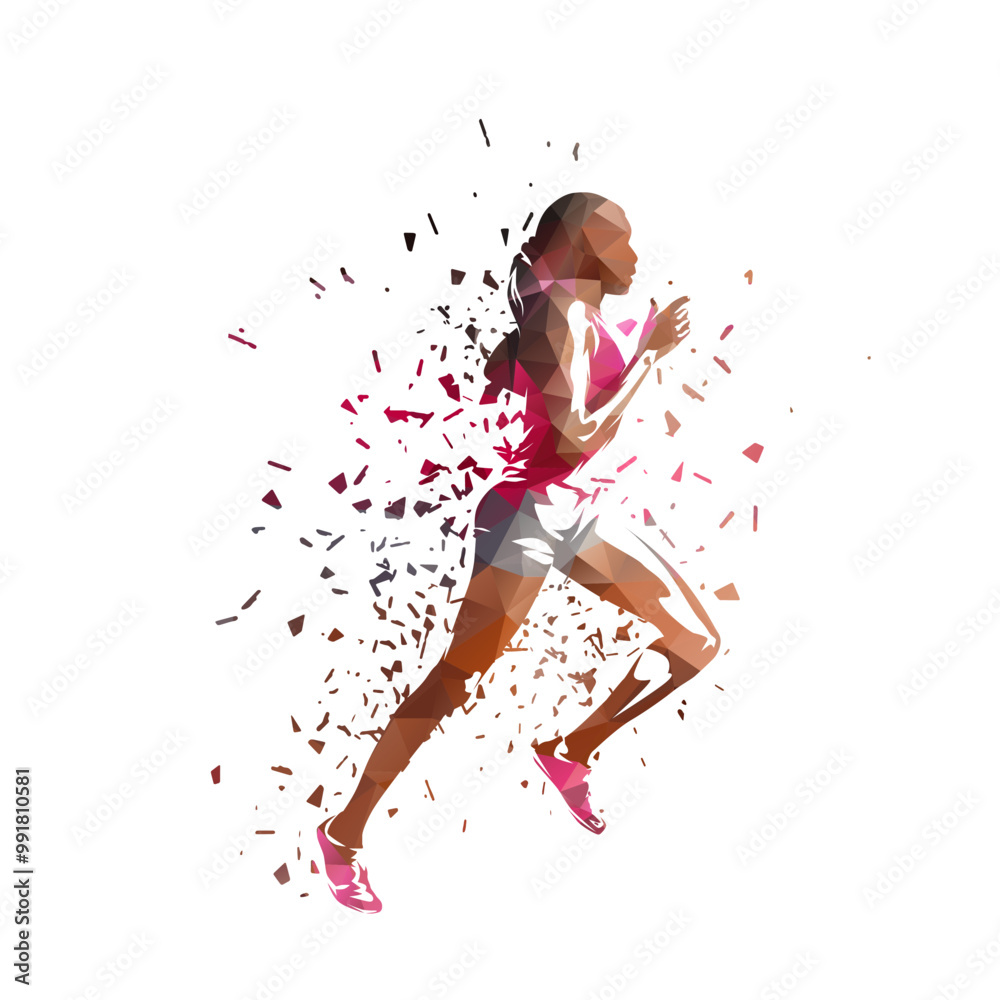Run, running woman, isolated vector silhouette. Side view. Female runner