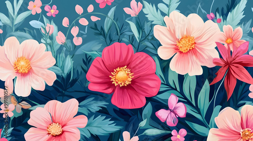 Hand-painted realistic floral  pattern background