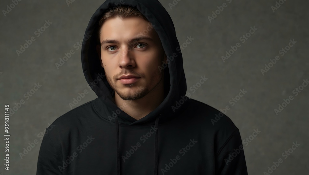 Studio shot of a man in a black hoodie, isolated for a clothing mockup. Studio shot of a man in a black hoodie, isolated for a clothing mockup.