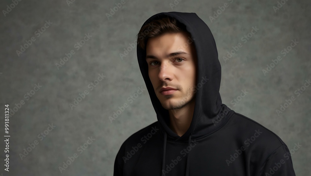 Studio shot of a man in a black hoodie, isolated for a clothing mockup. Studio shot of a man in a black hoodie, isolated for a clothing mockup.