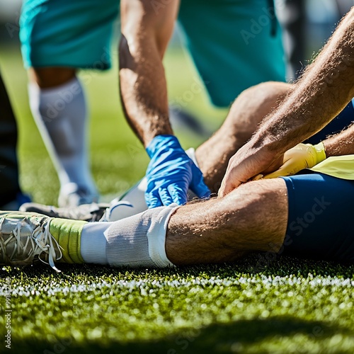 Intense Soccer Injury: Player Undergoing Field Treatment for Physical Toll of the Game