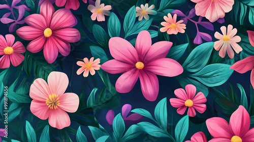 Wallpaper Mural Hand-painted realistic floral  pattern background Torontodigital.ca