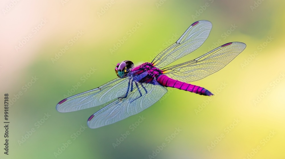 A vibrant pink dragonfly with intricate wing details against a soft green and yellow gradient background, Dragonfly Photography, Insect Photography, Nature Photography A vibrant pink dragonfly with intricate wing details against a soft green and yellow gradient background, Dragonfly Photography, Insect Photography, Nature Photography