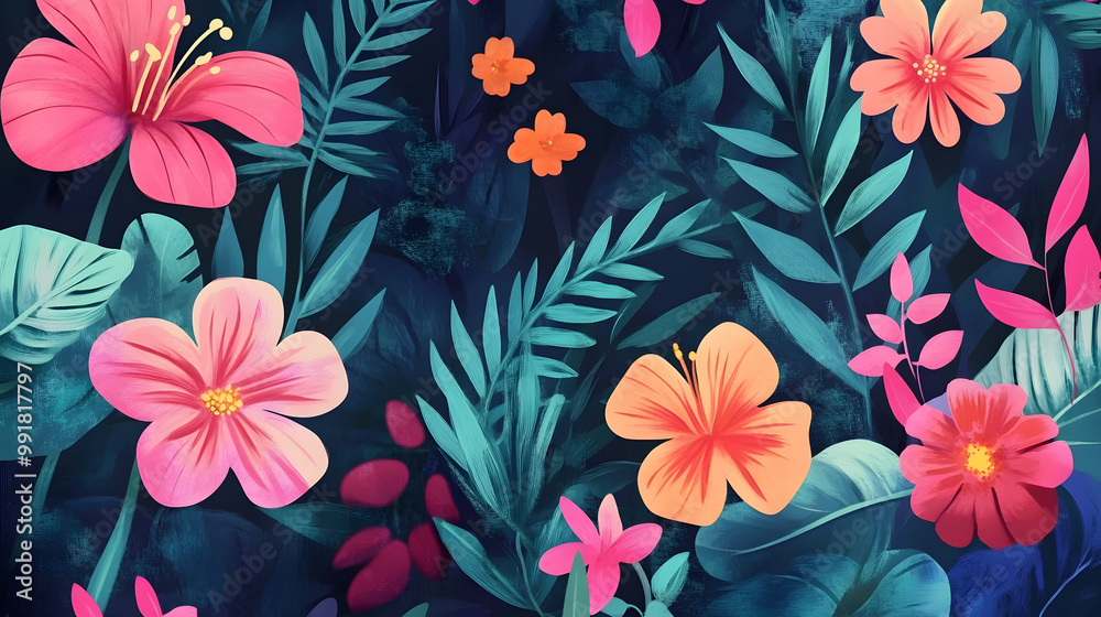Hand-painted realistic floral pattern background Hand-painted realistic floral pattern background