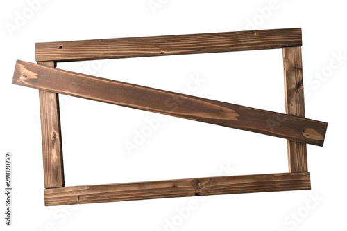 wooden empty frame with a diagonal plank across it, cut out