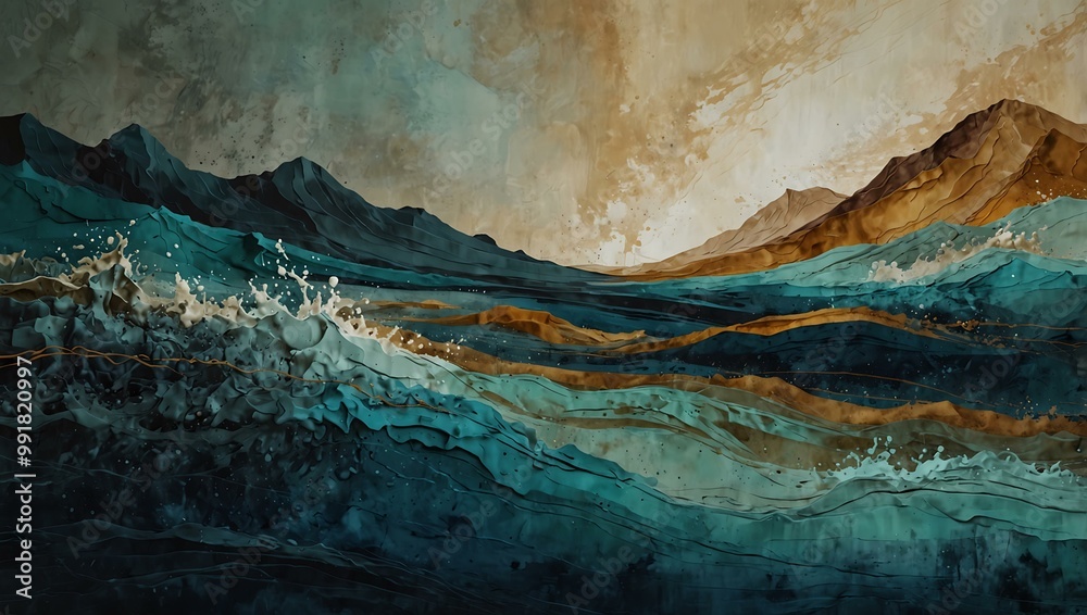 Textured abstract art blending land and water forms. Textured abstract art blending land and water forms.