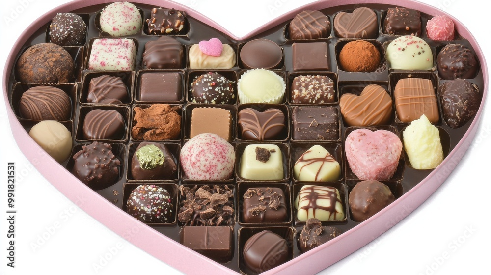 Pink Heart-Shaped Box of Assorted Chocolates, Chocolate Assortment, Valentine's Day Treats, Gift Box Pink Heart-Shaped Box of Assorted Chocolates, Chocolate Assortment, Valentine's Day Treats, Gift Box