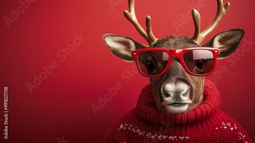 Reindeer in Red Sunglasses and Sweater, Christmas, Animal, Festive