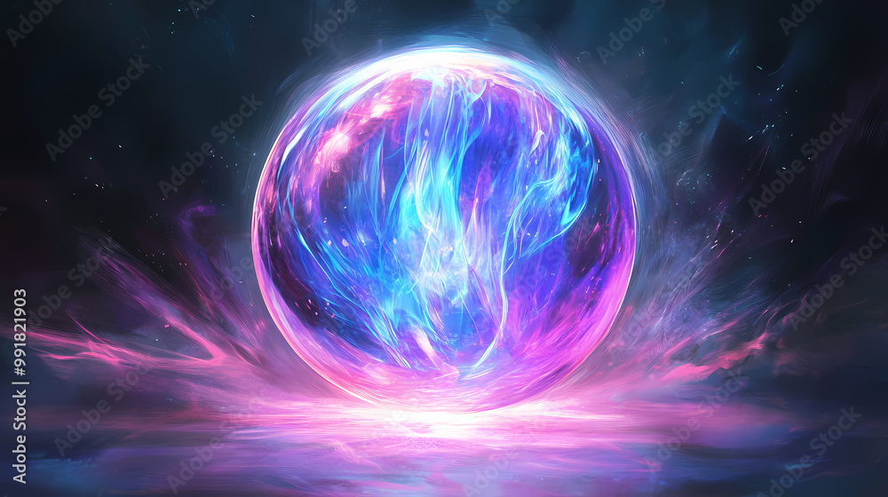 Mystical crystal ball radiating vibrant purple and blue energy. Crystal Ball. Illustration Mystical crystal ball radiating vibrant purple and blue energy. Crystal Ball. Illustration