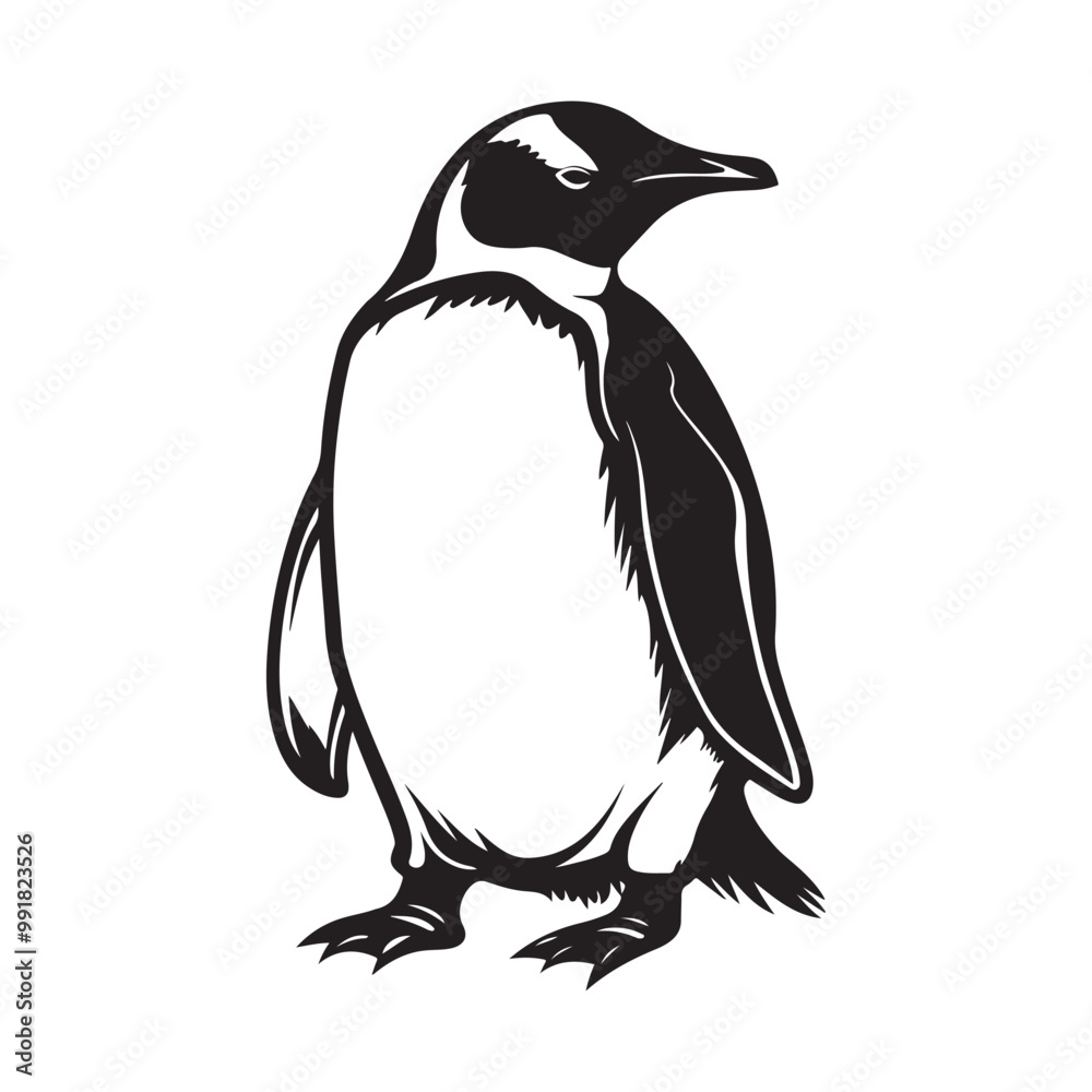 Fototapeta premium Penguin Silhouette Vector Art Illustration, Animal Isolated On White Background, Penguin Silhouette