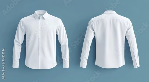 
White shirt mockup template with long sleeves, front and back view isolated on a blue background photo