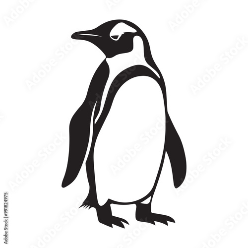 Penguin Silhouette Vector Art Illustration, Animal Isolated On White Background, Penguin Silhouette