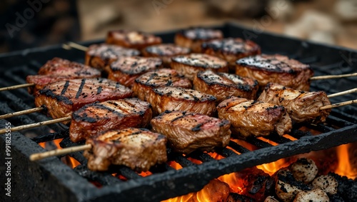 Traditional Cypriot grilled meat on a charcoal grill.