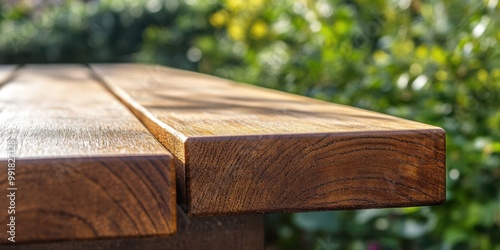 image depicts a close-up of a wooden terrace or deck, focusing on the grain and texture of the wood planks