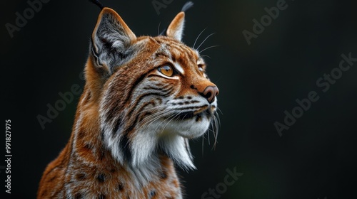 Portrait of a wild lynx forest cat on an isolated black background