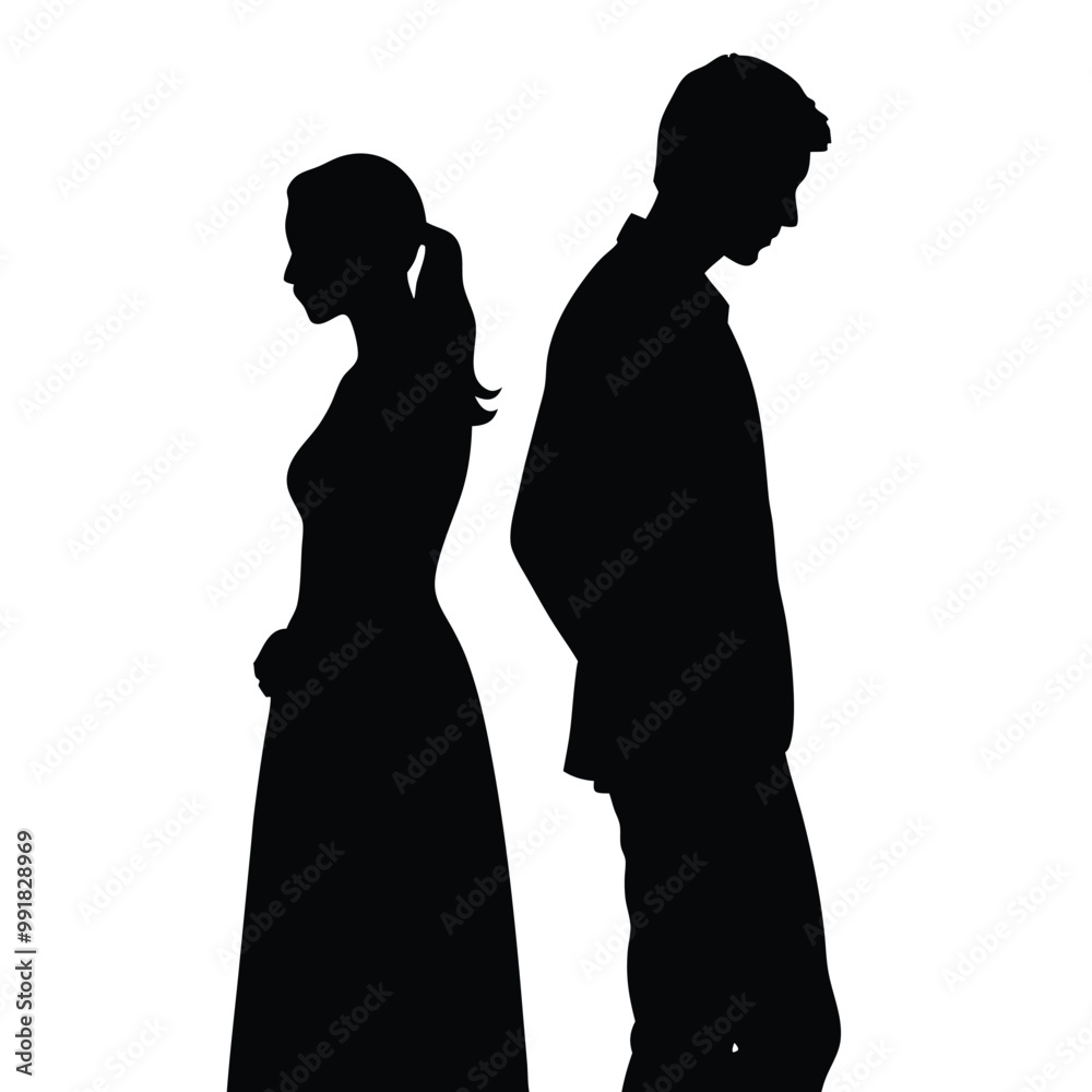 a black silhouette of a man and a woman standing side by side , silhouette vector illustration, a black silhouette of a man and a woman standing side by side , silhouette vector illustration,