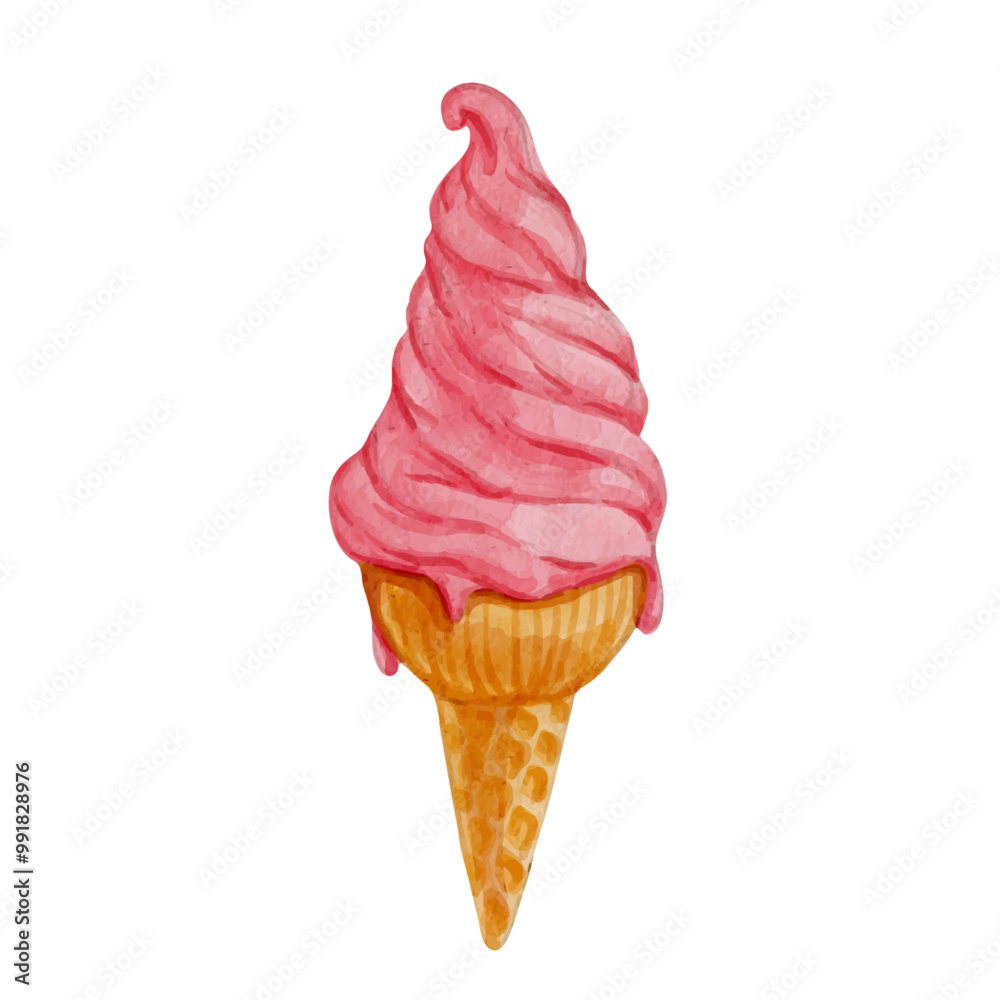 Colorful ice cream in a waffle cone. Summer desserts. Vector graphics. Colorful ice cream in a waffle cone. Summer desserts. Vector graphics.
