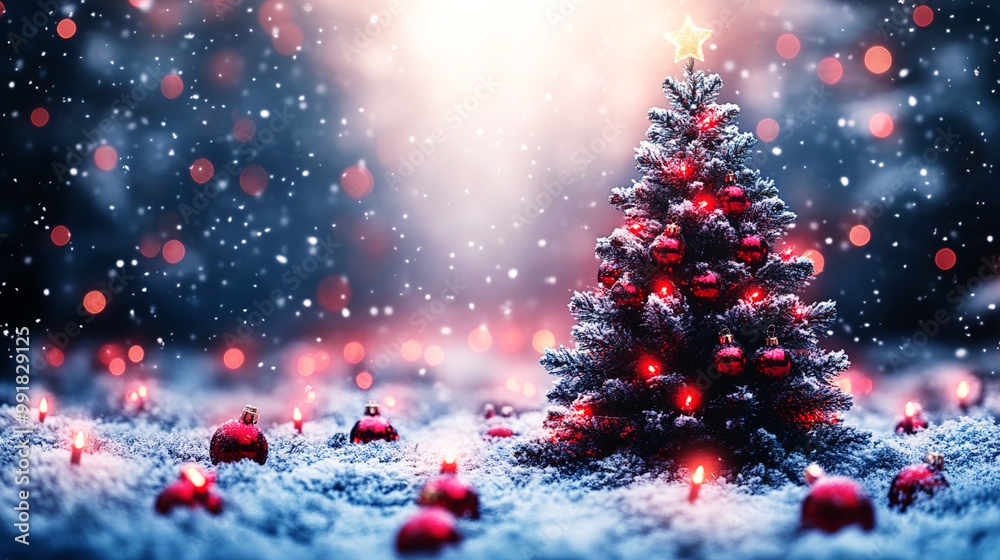 Naklejka premium Christmas background with christmas tree. Generative AI