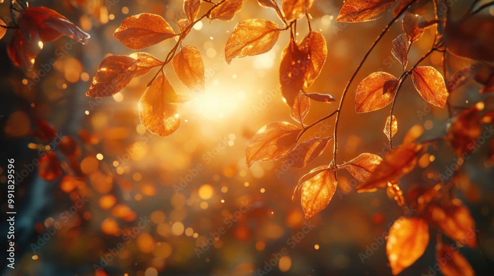 Close-up of Autumn Leaves Falling in Forest with Soft Morning Light Close-up of Autumn Leaves Falling in Forest with Soft Morning Light