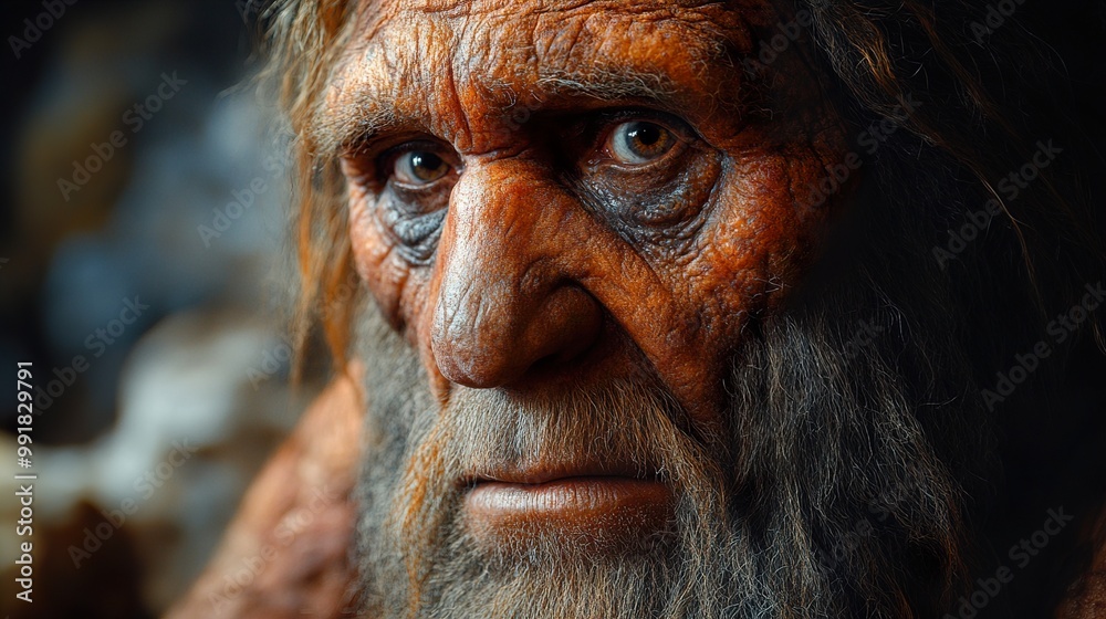 Close-up Portrait of an Elderly Man with Wrinkled Skin and Intense Eyes