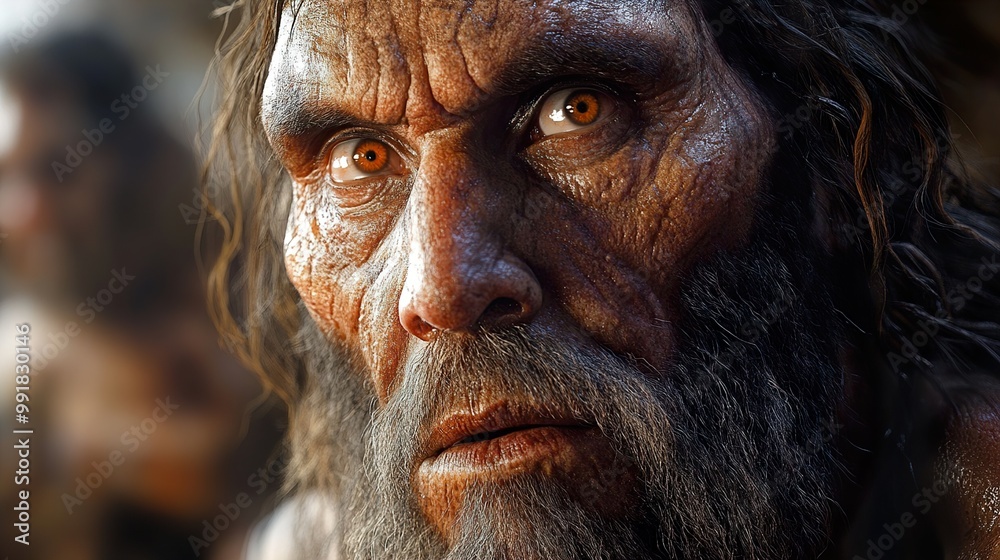Intense Close-Up Portrait of a Primitive Man Intense Close-Up Portrait of a Primitive Man