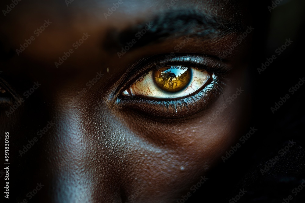 I need you to concur the boundaries of colors, contrast and play between light and shadow with this groundbreaking intense and immensely peaceful close-up portrait. geneative ai