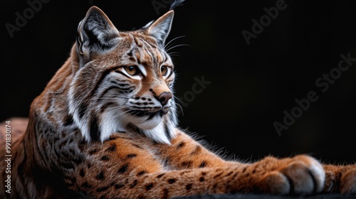 Portrait of a wild lynx forest cat on an isolated black background