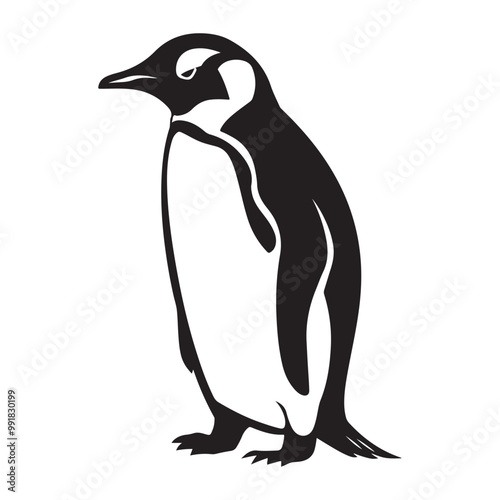 Penguin Silhouette Vector Art Illustration, Animal Isolated On White Background, Penguin Silhouette