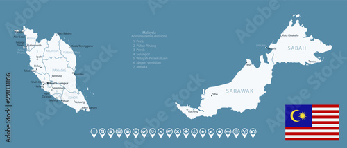 Fényképezés Malaysia - detailed country map with cities and regions