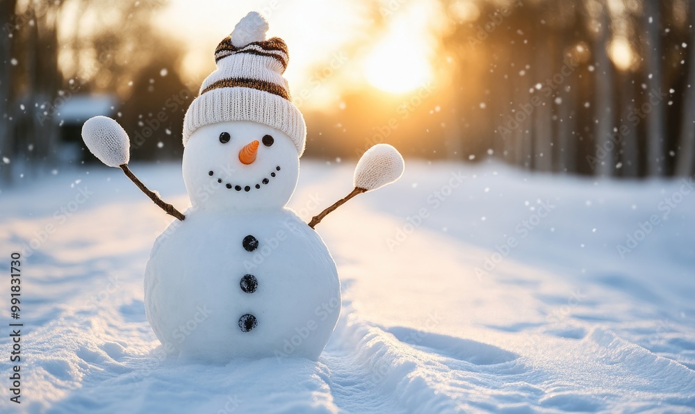 Obraz premium Cheerful Snowman in a Winter Wonderland