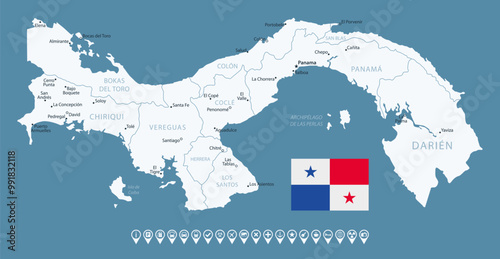 Panama - detailed country map with cities and regions. Infographic icons. Vector illustration. photo