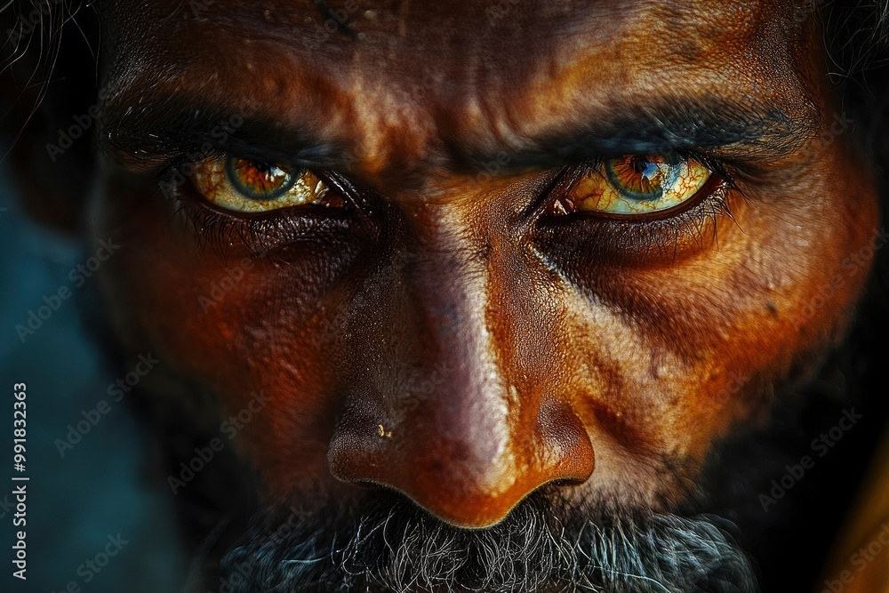 I need you to concur the boundaries of colors, contrast and play between light and shadow with this groundbreaking intense and immensely peaceful close-up portrait. geneative ai