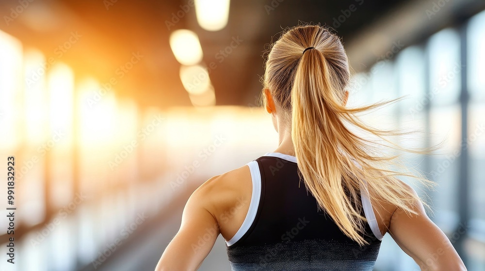 Athletic Woman in Motion During Sunrise Run Athletic Woman in Motion During Sunrise Run