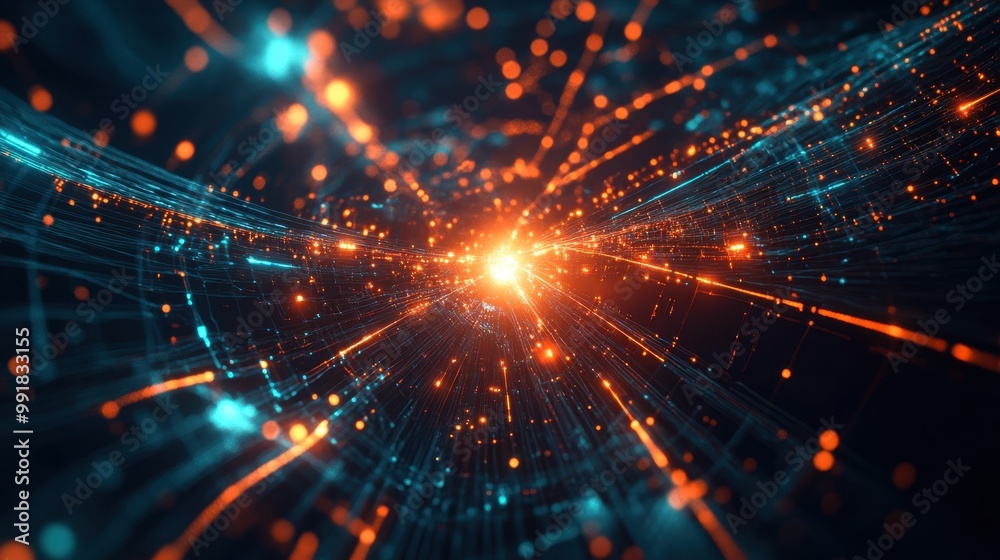 A futuristic scene featuring glowing technology lines and illuminated nodes, creating a high-energy A futuristic scene featuring glowing technology lines and illuminated nodes, creating a high-energy